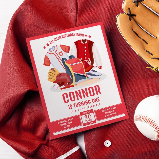 All Star Baseball Red Budget Birthday Invitation (Creator Uploaded)