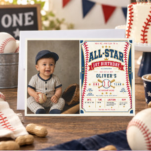All-Star Baseball Ticket 1st Birthday Baby Boy Invitation
