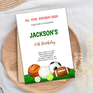 All Star Bash Sports Birthday Invitations