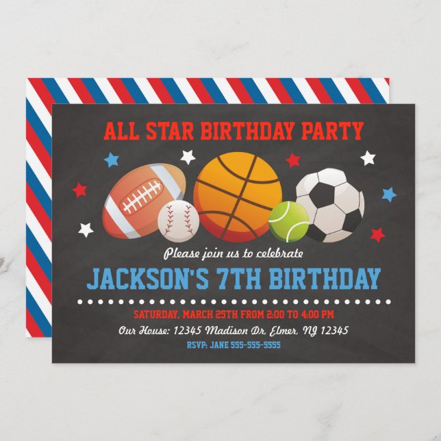 All Star Birthday Invitation for Boys (Front/Back)