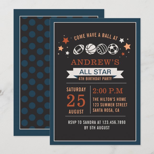 All Star Birthday Party Ball Invitation (Front/Back)