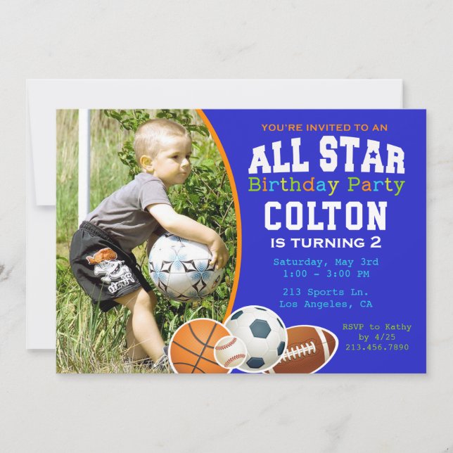 All Star Boys Sports Birthday Party Invitation (Front)
