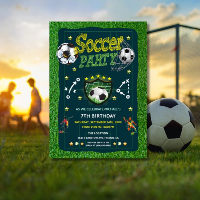 All Star Football Soccer Ball Birthday Party Invitation (Soccer birthday party invitation)