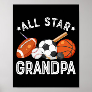 All Star Grandpa Of The Birthday Boy Sketll Soccer Poster