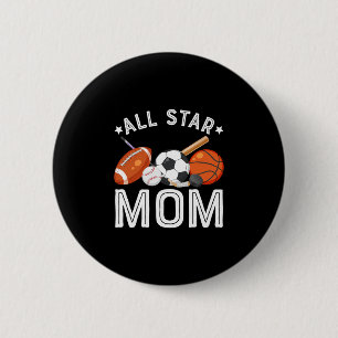 All Star Mom Of The Birthday Boy Sketll Soccer Spo 6 Cm Round Badge