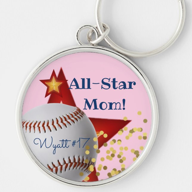 All-Star pink glitter baseball Mum Key Ring (Front)
