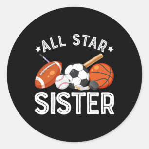 All Star Sister Of The Birthday Boy Sketll Soccer Classic Round Sticker