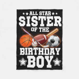 All Star Sister Of The Birthday Boy Sketll Soccer Fleece Blanket