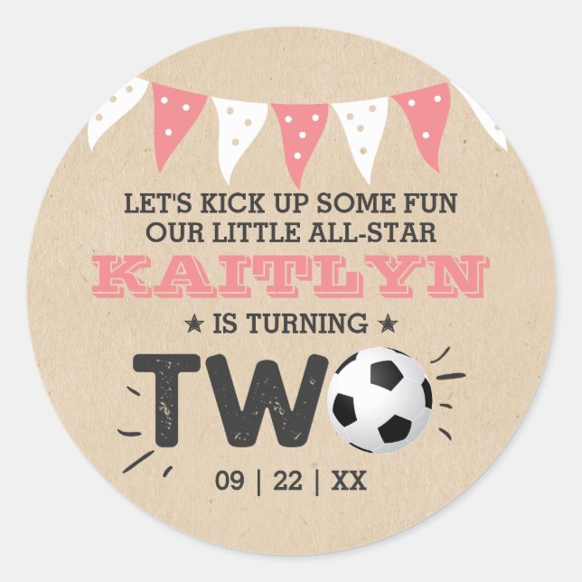 All-star Soccer Ball 2nd Birthday Party Favour Classic Round Sticker (Front)