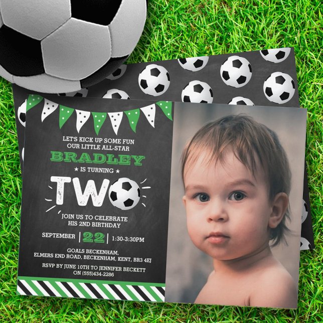 All-star Soccer Ball 2nd Birthday Photo Invitation (Creator Uploaded)