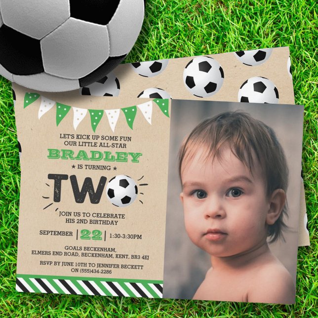 All-star Soccer Ball 2nd Birthday Photo Invitation (Creator Uploaded)