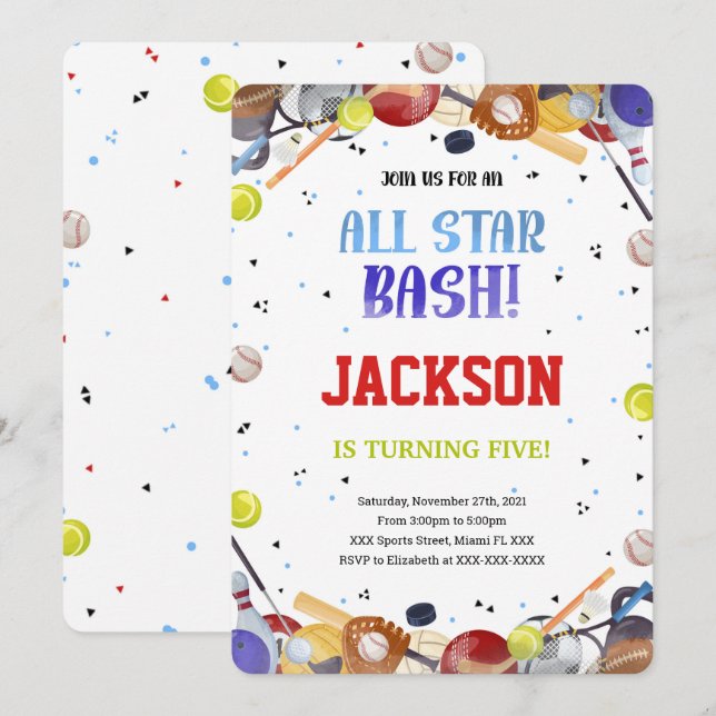 All Star Sport Birthday Invitations (Front/Back)
