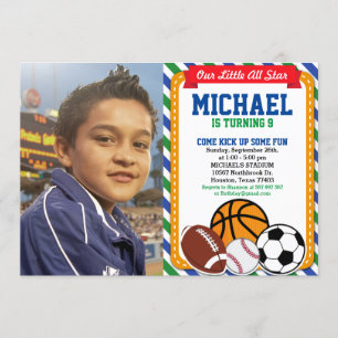 All Star Sport Birthday Party Photo Invitation