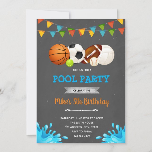 All star sport pool party invitation (Front)