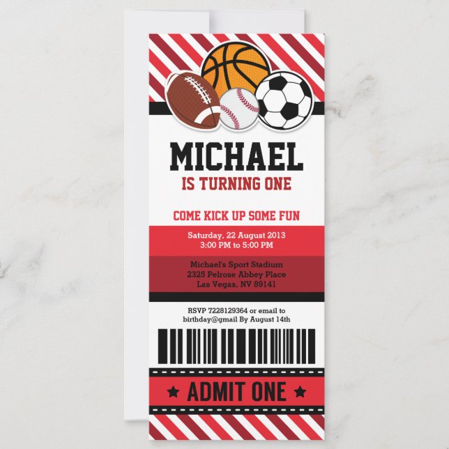 All Star Sport Ticket Pass Birthday Invitation (Front)