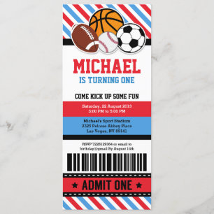 All Star Sport Ticket Pass Birthday Invitation