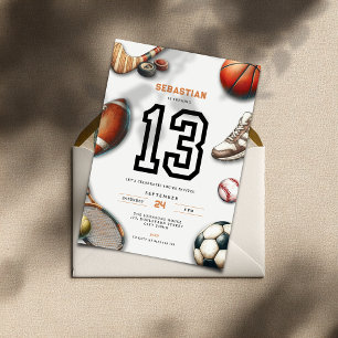 All Star Sports 13th Birthday Invitation for Boys