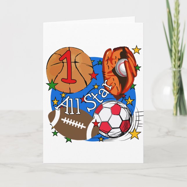 All Star Sports 1st Birthday Tshirts and Gifts Card (Front)