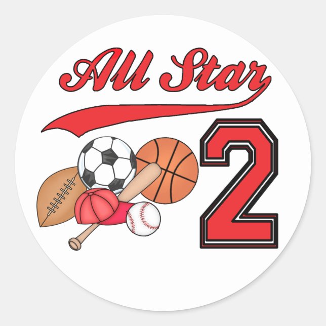 All Star Sports 2nd Birthday Classic Round Sticker (Front)