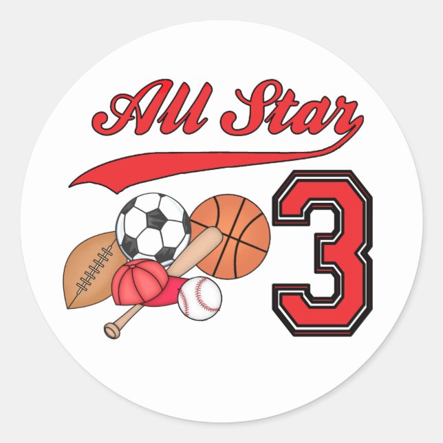 All Star Sports 3rd Birthday Classic Round Sticker (Front)