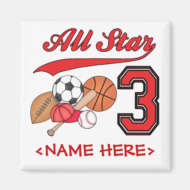 All Star Sports 3rd Birthday Magnet (Front)