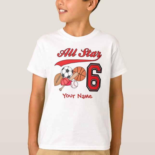 All Star Sports 6th Birthday Personalised T-Shirt (Front)