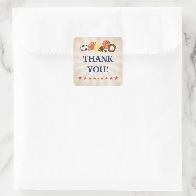 All Star Sports Baby Shower Favour Square Sticker (Bag)