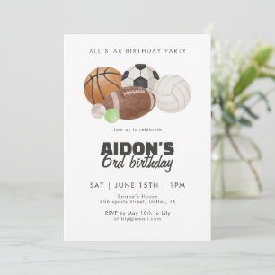All Star Sports Balls Birthday Party Basketball Invitation