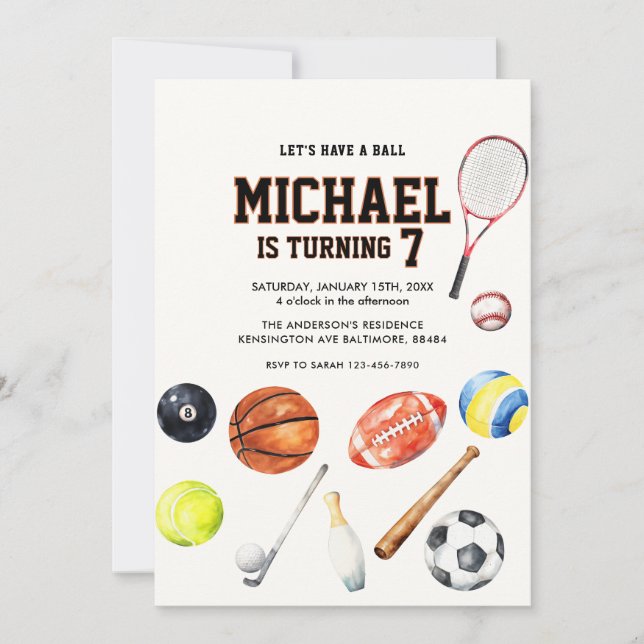 All Star Sports Balls Team Kid Boy Birthday  Invitation (Front)