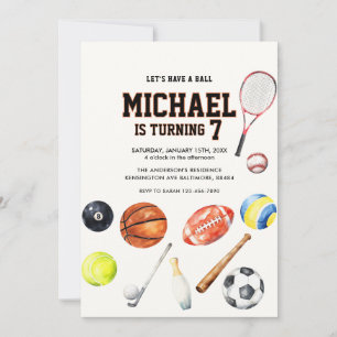 All Star Sports Balls Team Kid Boy Birthday  Invitation