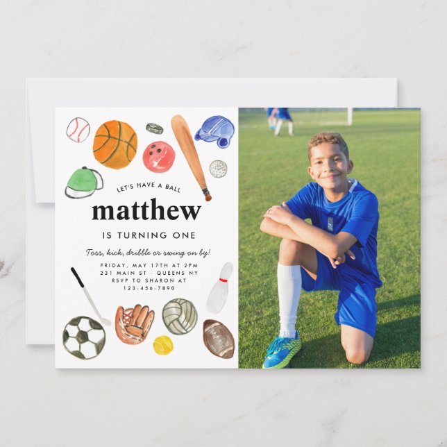 All Star Sports Balls Team Kid Boy Photo Birthday Invitation (Front)