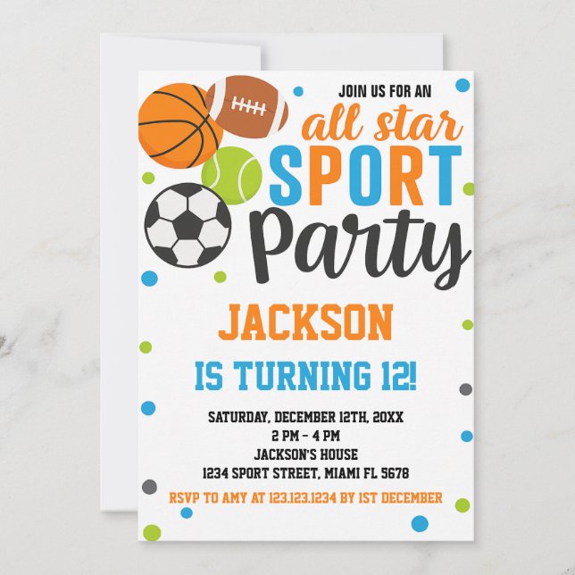 All-Star Sports Birthday Invitation (Front)