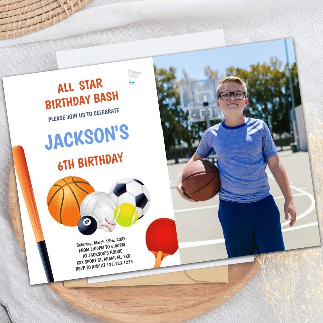 All Star Sports Birthday Invitations with Photo (All Star Sports Birthday Invitations with photo)