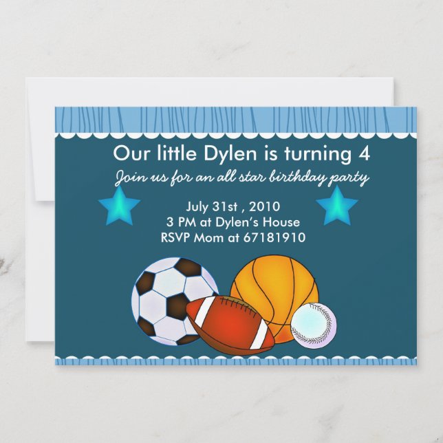All Star Sports Birthday Party invitation (Front)
