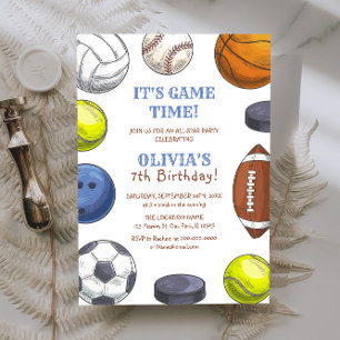 All-Star Sports Game Time Birthday Party Invitation