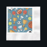 All-Star Sports Medley Party Napkin<br><div class="desc">Serve up fun and excitement with this All-Star Sports Medley Party Plate! 🏆⚽🏀 Featuring a playful mix of sports icons like soccer balls, basketballs, footballs, rackets, shuttlecocks, and winning trophies on a vibrant blue background, this plate is perfect for sports-themed birthday parties and kids’ celebrations. The energetic all-sports design makes...</div>