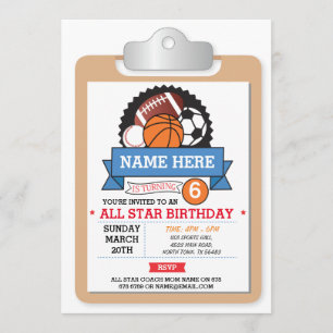 All Star Sports Party Basketball Birthday Invite