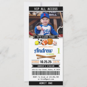 All Star Sports Ticket Birthday Invitation