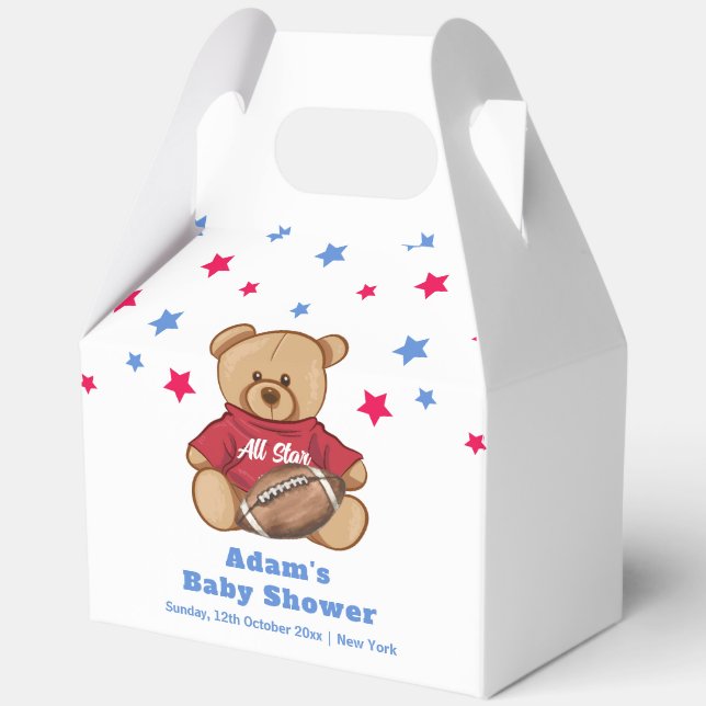 All Star Teddy Bear Football Sport Baby Shower  Favour Box (Front)
