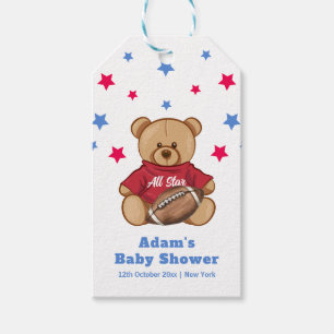 All Star Teddy Bear Football Sport Baby Shower Gift Tags