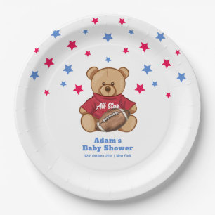 All Star Teddy Bear Football Sport Baby Shower Paper Plate
