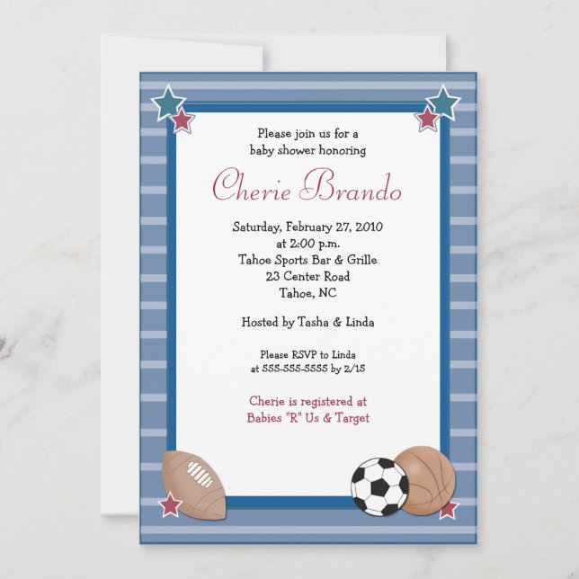 All Stars Sports Baby Shower Invitation 5 x 7 (Front)