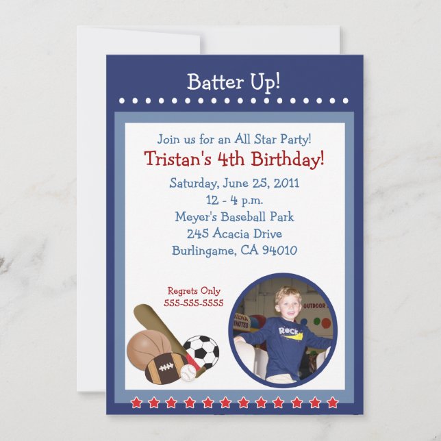 ALL STARS SPORTS FAN 5x7 Birthday Invitation (Front)