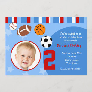 All Stars Sports Photo Birthday Invitations