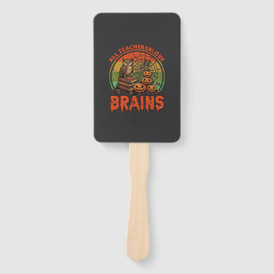 All Teachers Love Brains Halloween Pumpkins Owl Bo Hand Fan