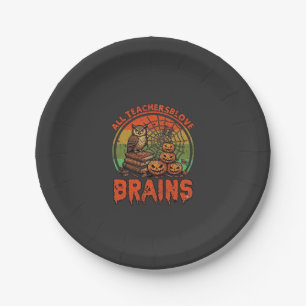 All Teachers Love Brains Halloween Pumpkins Owl Bo Paper Plate