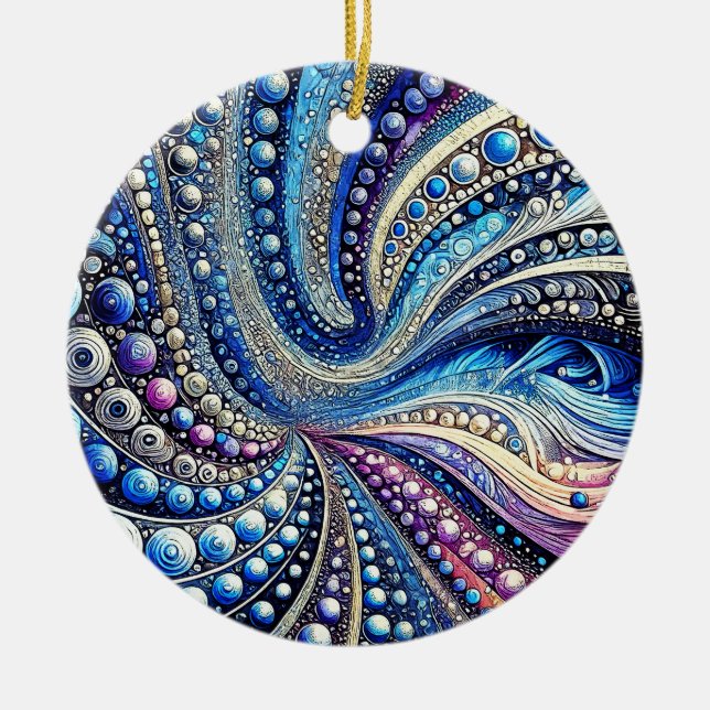 All The Blue And Purple Dots Ceramic Ornament (Front)