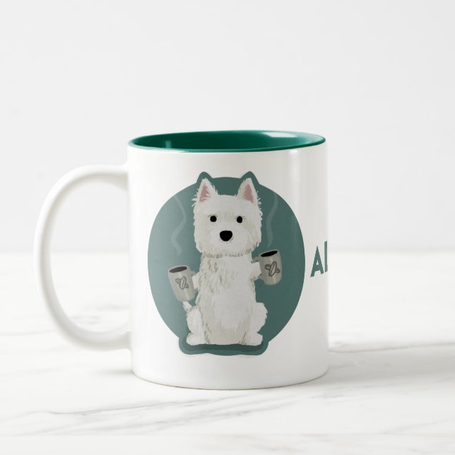 All The Coffee [Westie] Two-Tone Coffee Mug (Left)