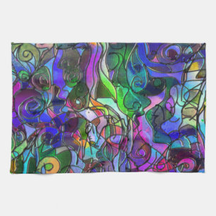 All the Colours with Swirls and Lines Tea Towel