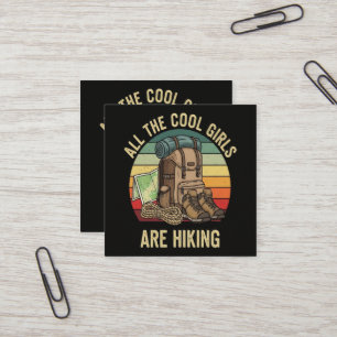 All The Cool Girls Are Hiking Retro Square Business Card